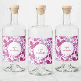 Waterverf vlinder roze likeurfles etiket