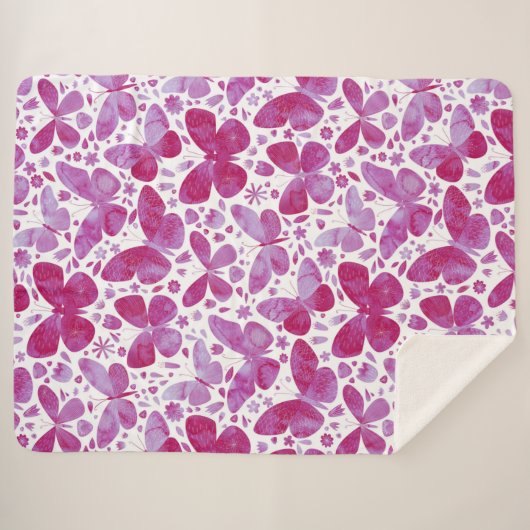 Waterverf vlinder roze sherpa deken (Voorkant (horizontaal))