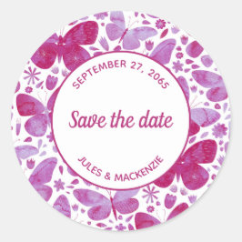 Waterverf vlinder Roze sparen de Datum Ronde Sticker