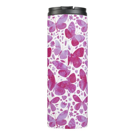 Waterverf vlinder roze thermosbeker (Achterkant)