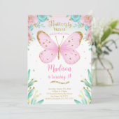 Waterverf vlinder verjaardagsuitnodiging kaart (Staand voorkant)