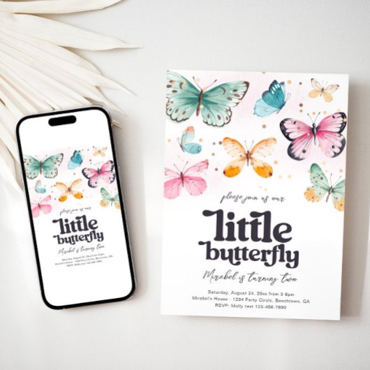 Waterverf vlinder verjaardagsuitnodiging kaart