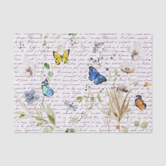 Waterverf Vlinder Wilde Bloem Decoupage Tissuepapier (Voorkant)
