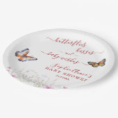 Waterverf Vlinder Wilde Bloemen Baby Shower Papieren Bordje (Gekanteld)