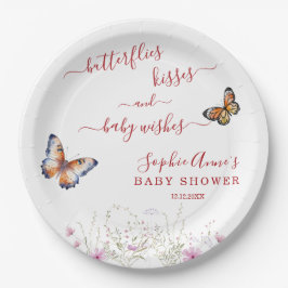 Waterverf Vlinder Wilde Bloemen Baby Shower Papieren Bordje