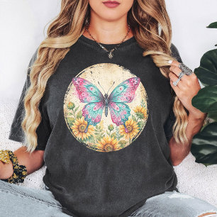 Waterverf Vlinder Zonnebloemen Bloemrijke Grunge K T-shirt