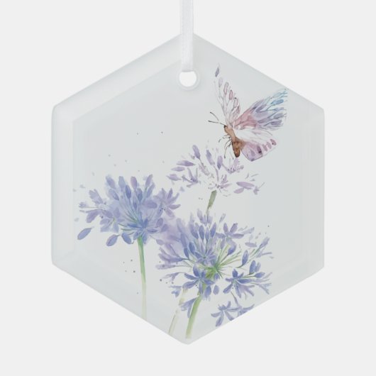 Waterverf vlinderblauw tuinventiel glas ornament (Voorkant)