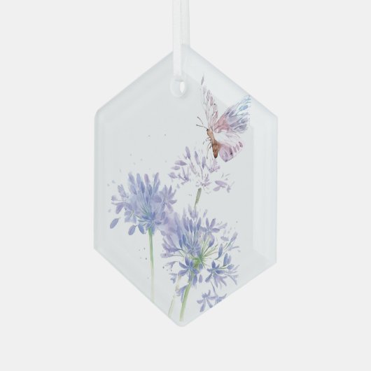 Waterverf vlinderblauw tuinventiel glas ornament (Voorkant links)