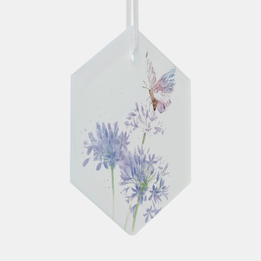 Waterverf vlinderblauw tuinventiel glas ornament (Voorkant Rechts)