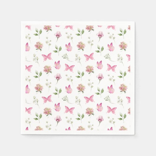 Waterverf Vlinderbloem Roze Wit Baby shower Servet (Voorkant)