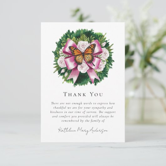 Waterverf vlinderbloem sympathie begrafenis bedankkaart (Staand voorkant)