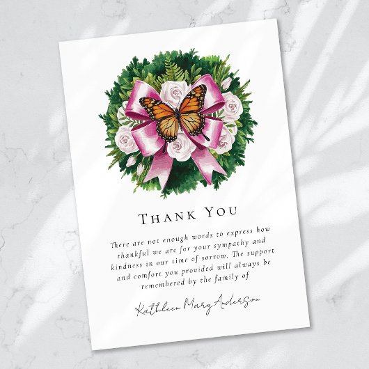 Waterverf vlinderbloem sympathie begrafenis bedankkaart