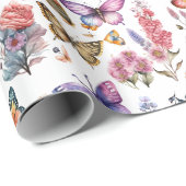 Waterverf vlinderbloemenpatroon Cadeaupapier (Rol Hoek)