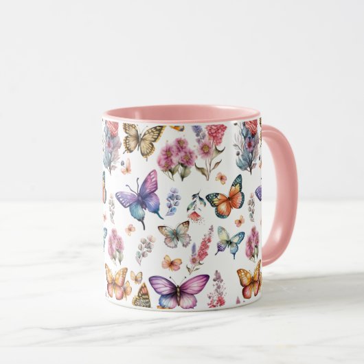  Waterverf vlinderbloemenpatroon Mok (Voorkant rechts)
