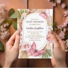 Waterverf vlinderbloemigen Baby shower Kaart