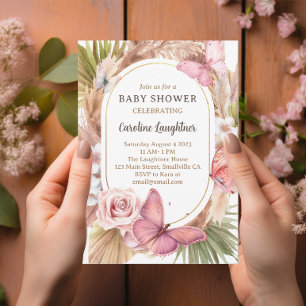 Waterverf vlinderbloemigen Baby shower Kaart