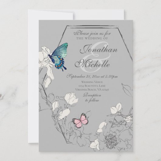 Waterverf vlinderbloemigen geometrische weddenscha kaart (Voorkant)