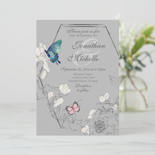 Waterverf vlinderbloemigen geometrische weddenscha kaart (Staand voorkant)