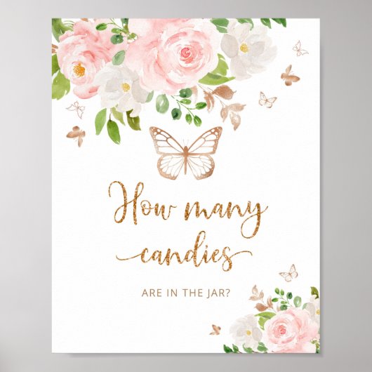 Waterverf vlinderbloemigen raden hoeveel snoepjes poster (Voorkant)