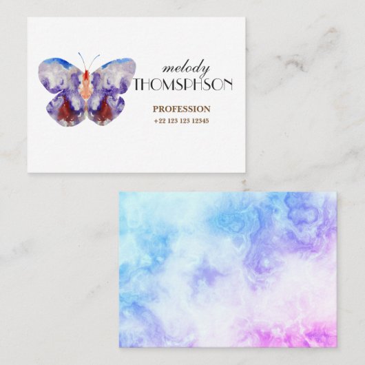 Waterverf vlinderkunst visitekaartje (Voorkant / Achterkant)