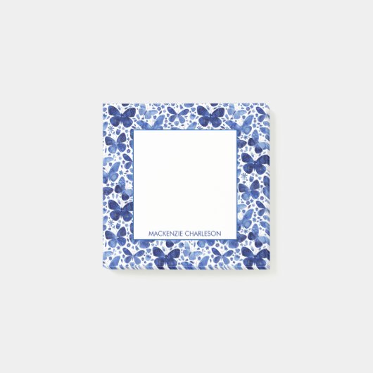 Waterverf vlinderpatroonblauw op maat post-it® notes (Voorkant)