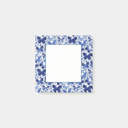 Waterverf vlinderpatroonblauw post-it® notes (Voorkant)