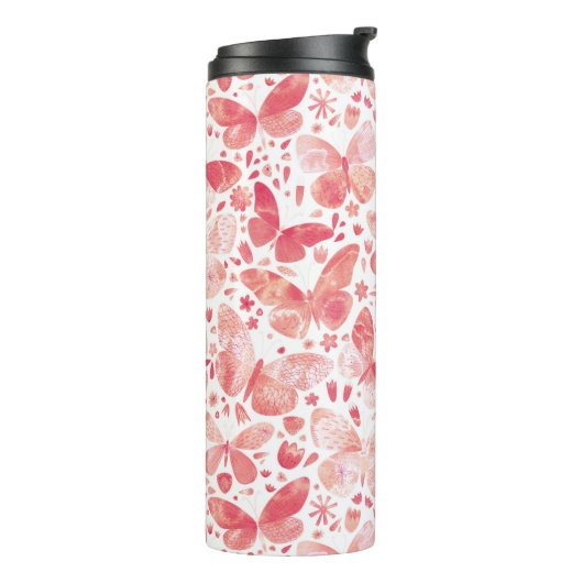 Waterverf vlinderroze thermosbeker (Gedraaid links)