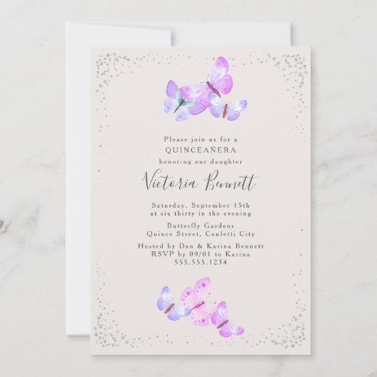 Waterverf Vlinders 4 Foto Quinceanera Kaart (Achterkant)