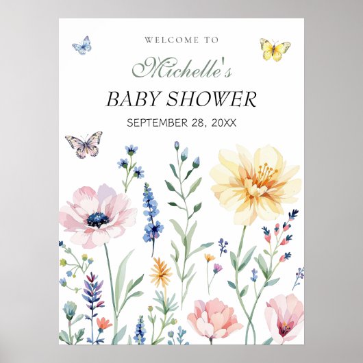 Waterverf Vlinders Baby shower Welkomstbord Poster (Voorkant)