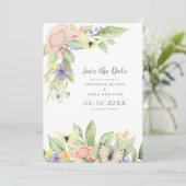 Waterverf Vlinders Bloemen Elegant Salie Groen Save The Date (Staand voorkant)