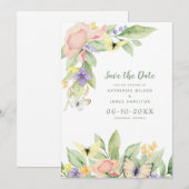Waterverf Vlinders Bloemen Elegant Salie Groen Save The Date (Voorkant / Achterkant)