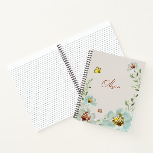 Waterverf vlinders Bloemen Gepersonaliseerd Notitieboek (Binnen)