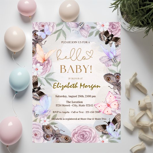 Waterverf Vlinders Bloemen Stippen Baby shower Kaart