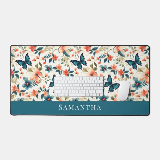 Waterverf vlinders bloemenmodern bureaumat (Keyboard & Muis)