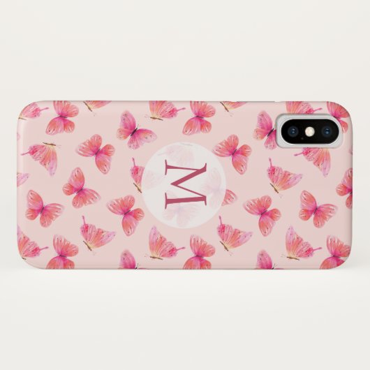 Waterverf Vlinders Blush Monogram Case-Mate iPhone Case (Achterkant (horizontaal))