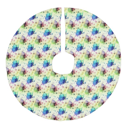 Waterverf vlinders boomrok imitatie linnen kerstboom kleed (Voorkant)