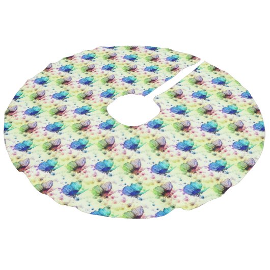 Waterverf vlinders boomrok imitatie linnen kerstboom kleed (Gekanteld)