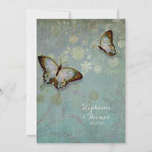 Waterverf vlinders een moderne bloemenbruiloft kaart (Voorkant)