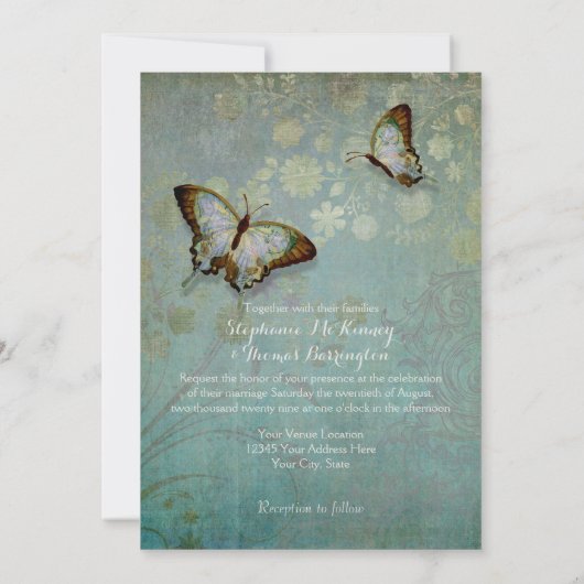 Waterverf vlinders een moderne bloemenbruiloft kaart (Achterkant)