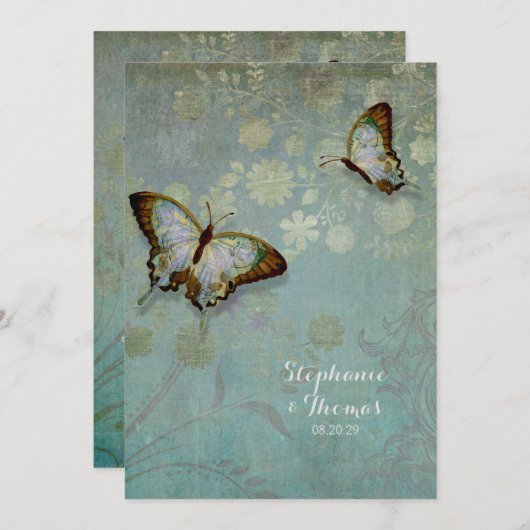 Waterverf vlinders een moderne bloemenbruiloft kaart (Voorkant / Achterkant)