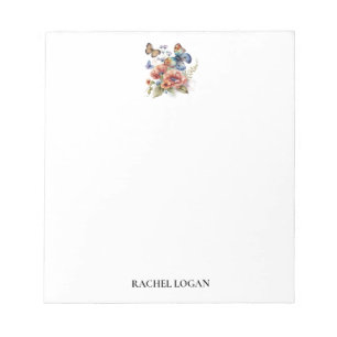 Waterverf vlinders en bloemen gepersonaliseerd notitieblok