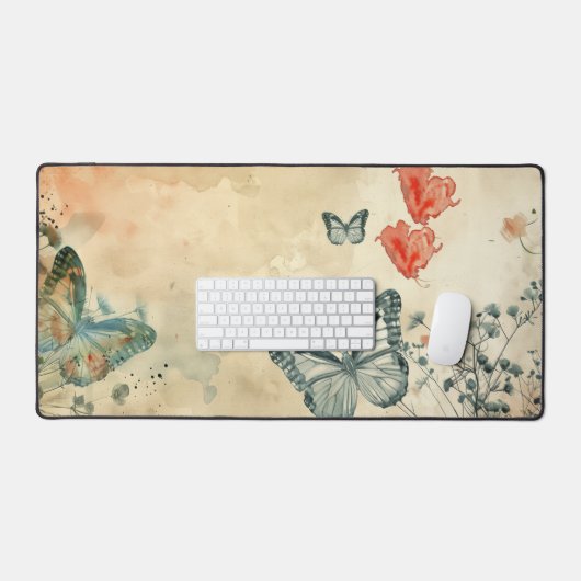 Waterverf Vlinders en harten Bureaumat (Keyboard & Muis)