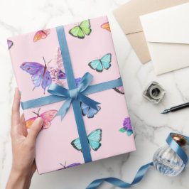 Waterverf Vlinders En Hortensia's Cadeaupapier
