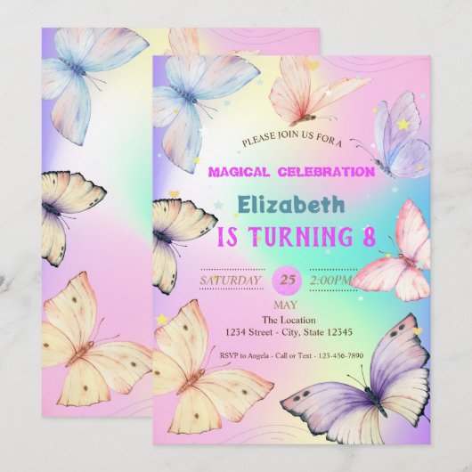 Waterverf Vlinders Holografische Verjaardag Kaart (Voorkant / Achterkant)