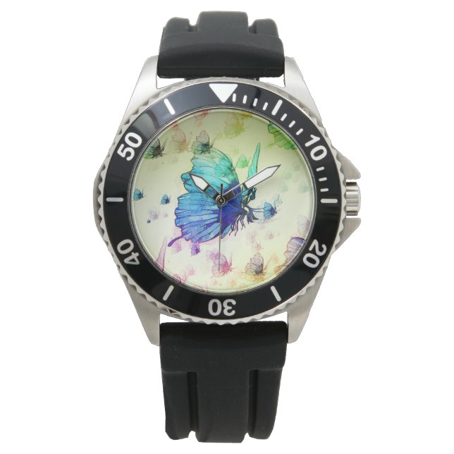 Waterverf Vlinders Horloge (Voorkant)