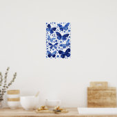 Waterverf Vlinders Indigo Blauw Poster (Keuken)