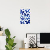 Waterverf Vlinders Indigo Blauw Poster (Thuiskantoor)