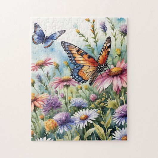 Waterverf Vlinders Lente Weide Bloemen Legpuzzel (Verticaal)