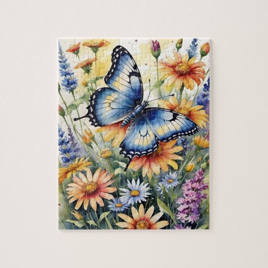 Waterverf Vlinders Lente Weide Wilde Bloemen Legpuzzel (Verticaal)