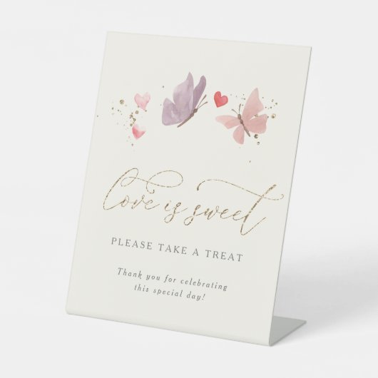 Waterverf vlinders liefde is zoet Vrijgezellenfees Reclamebord Met Voetstuk (Voorkant)